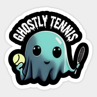 Adorable ghost playing tennis: Ghostly Tennis, Halloween Sticker